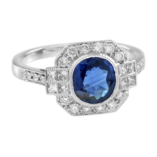 18K White Gold Natural 1.48 Ct. Sapphire Madagascar Diamond Engagement Ring - Picture 4 of 14