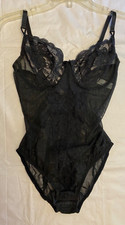 Vintage Vanity Fair Lace Teddy Sm Black High Cut Lingerie Sweet Details USA