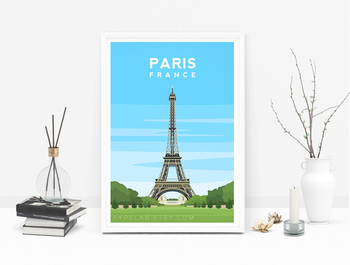 Paris Art Print, France Travel Poster, Eiffel Tower Original