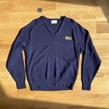 Vintage Stanley Professional Pinnacle V-Neck Sweater Size Large Made In USA Navy