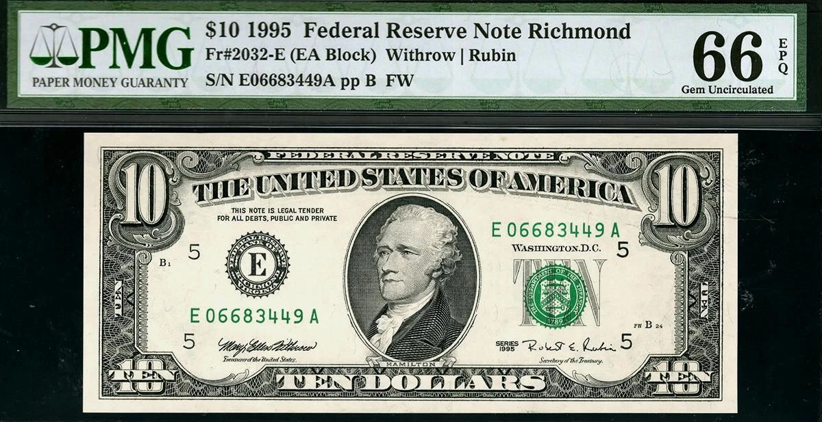 Las mejores ofertas en $10 1995 Billetes de baja denominación de