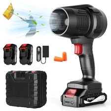 Cordless Handheld Leaf Air Blower Turbo Fan Rechargeable w/2 Batteries & Charger
