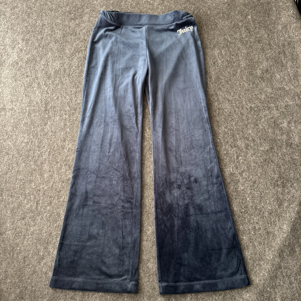 Vtg Juicy Couture Velvet Velour Flare Track Pants Y2K Wmn Sz S Soft 30x30 Navy