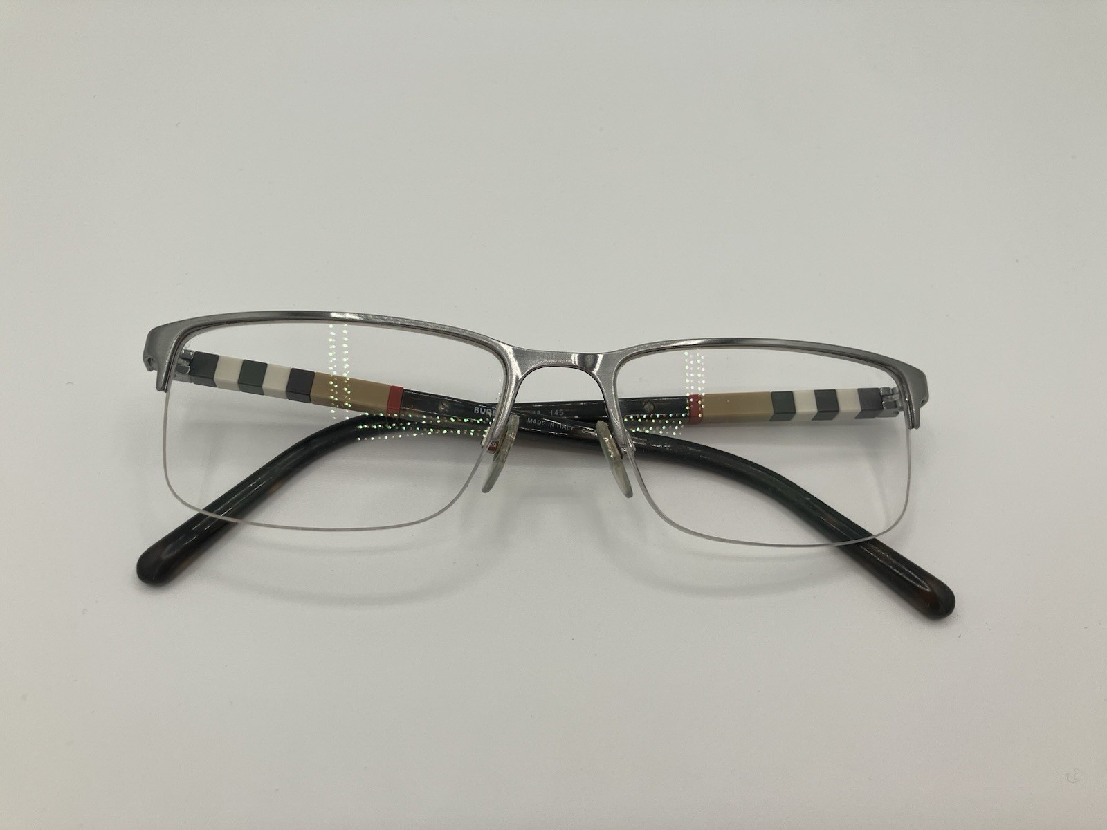 Burberry B 1282 1008 Silver Metal Stripe Eyeglasses Frames Only Italy thumbnail 2