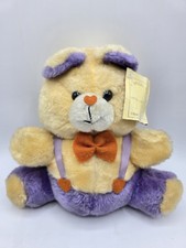 VTG 1980s Dandee 10" Personality Bear Teddy Purple Suspenders Taiwan