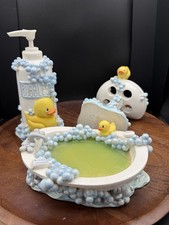 CUTE  RARE 3 Piece Rubber Duck Bubbles VTG  Bathroom Set Soap Toothbrush Blue