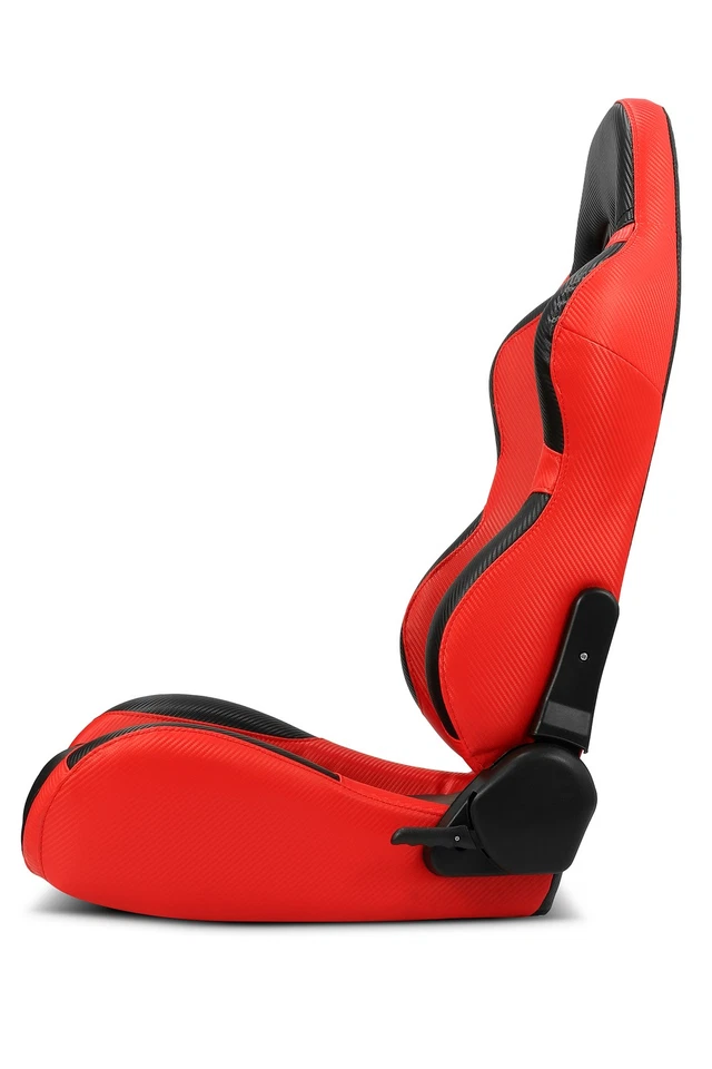 1 par de asientos de carreras reclinables universales principales negros de fibra de carbono PVC con deslizador Foto 4 de 4