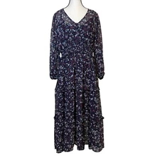 Time&Tru Womens Boho Cottagecore Dress Long Sleeve Smocked Waist Large Sheer NEW