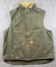 Vintage Sun faded Carhartt Men s XL Full Zip Lined Workwear Vest Moss Green