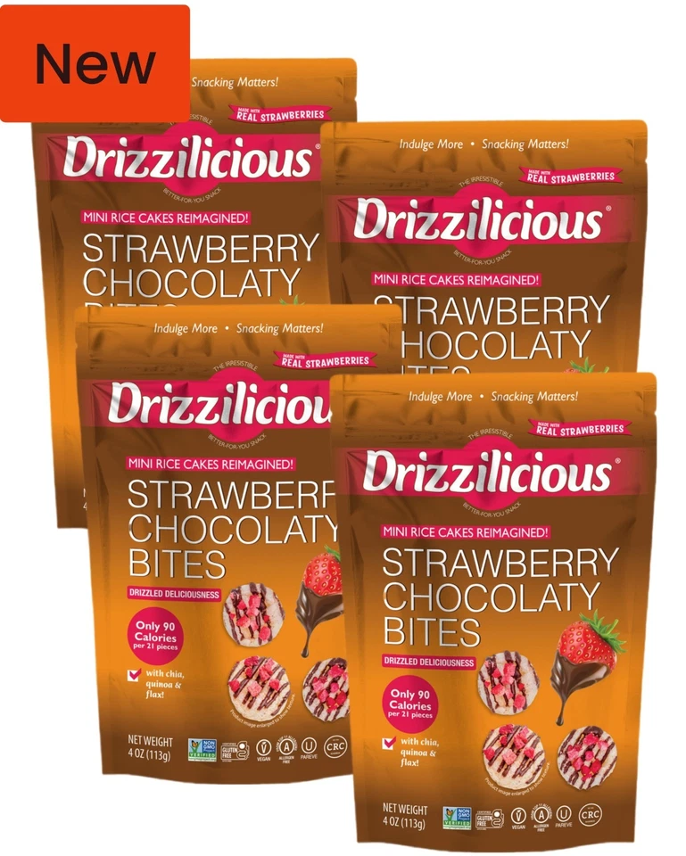 Drizzilicious Strawberry Chocolate Mini Rice Cakes Bites Gluten Free Snacks 4pk