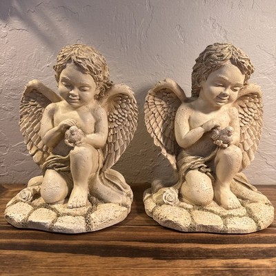 Vintage 2000 FIGI Bookends Cherub Holding A Bird 7.5'' Tall
