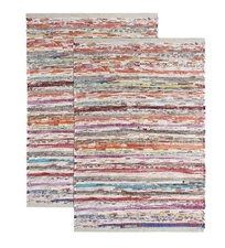 Cotton Chindi Rag Rug - 2 Pack - Boho Farmhouse Rustic Area Accent Throw Rug ...