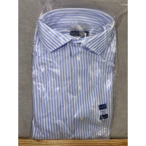 Jos. A. Bank Traveler Mens 17.5X34/5 Tailored Fit Blue White Striped Dress Shirt