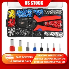 Professional Crimping Tool Kit Set w/1200 Terminals AWG23-7 (0.25-10mm²) DIY US