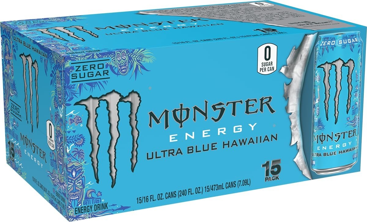 Monster Energy Ultra Blue Hawaiian, Sugar Free Energy Drink, 16