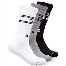 NWT - Stance Crew Socks - 3 Pairs - Large - Black - White - Gray
