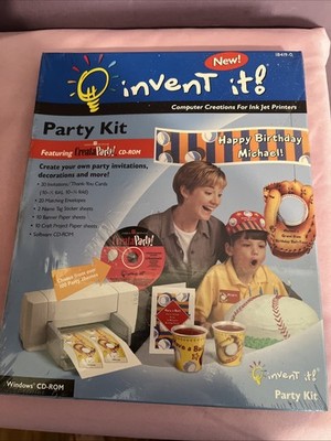 New Vintage 2000 Invent It Party Kit Featuring CreataParty! CD Rom & Paper Pack