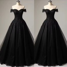 Black Gothic Wedding Dress Lace Appliques Sweetheart Off Shoulder A-Line Long