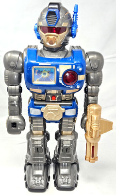 Hap-B-Kid Blue Turbo Fighter Motorized Attack Robot w/ Gun 16''