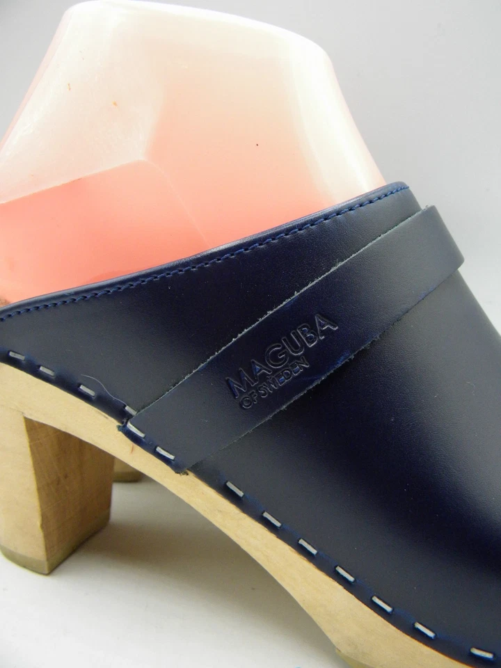 Zuecos de madera de cuero azul marino MAGUBA confort sueco talla EU 38 Foto 3 de 4