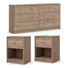 3 Piece Dresser and Nightstand Bedroom Set in Jackson Hickory