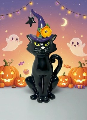 Blue Sky Clayworks Halloween Black Cat W/Witch Hat 13  New
