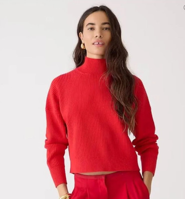 J. CREW $118 Ribbed Turtleneck Sweater in Stretch Yarn in Cherry Red Size S