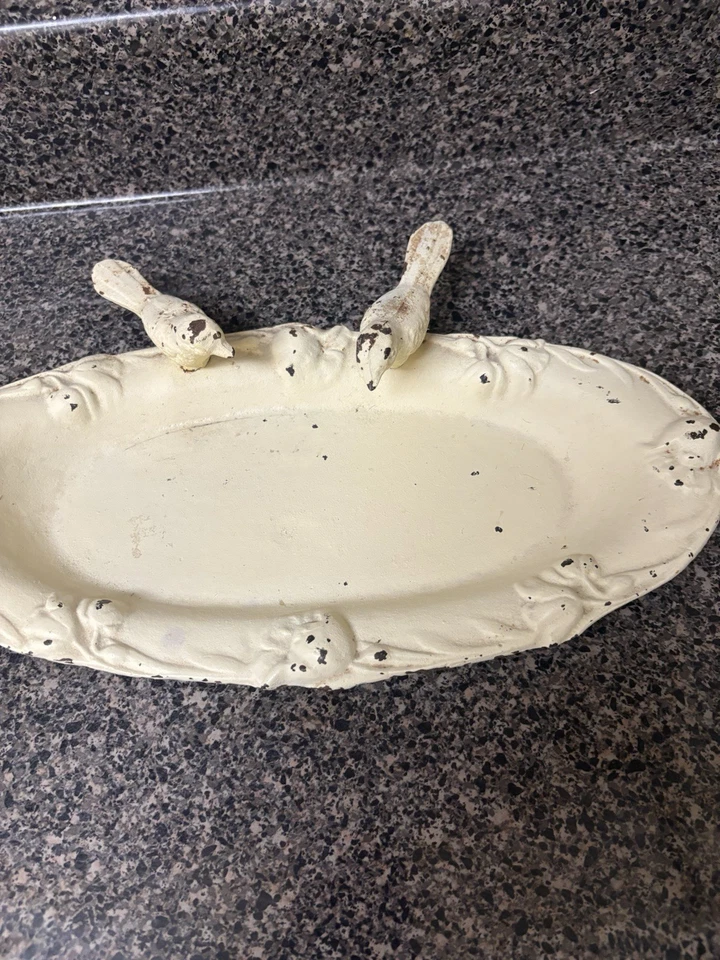 "Alimentador de baño para pájaros de hierro fundido vintage 2 pájaros granja suculentas rústicas 13 1/2""" Foto 2 de 4