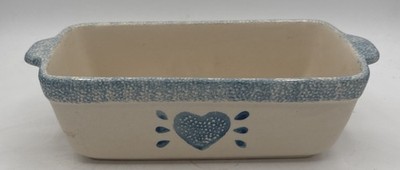 Loomco Loaf Pan Beige Color With Spattered Blue Heart And Spattered Blue Border 