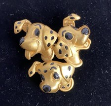 101 Dalmatians Brooch Gold Tone W/ Black Enam...