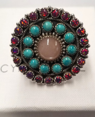Cyan Jewels Aurora Opal & Turquoise Adjustable Ring sz 8