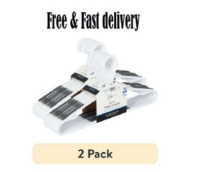 (2 pack) Non-Slip Clothes Hangers, 10 Pack, White, Durable Plastic, TPE Strips