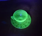 Vintage Green Depression Uranium Glass Federal Doric Saucer & Ribbed Tea Cup MCM
