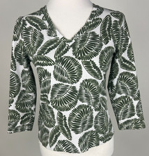 CHICO'S 3/4sl Stretch Cotton V-Neck 'Fern Tee' - 0 (4) Green White