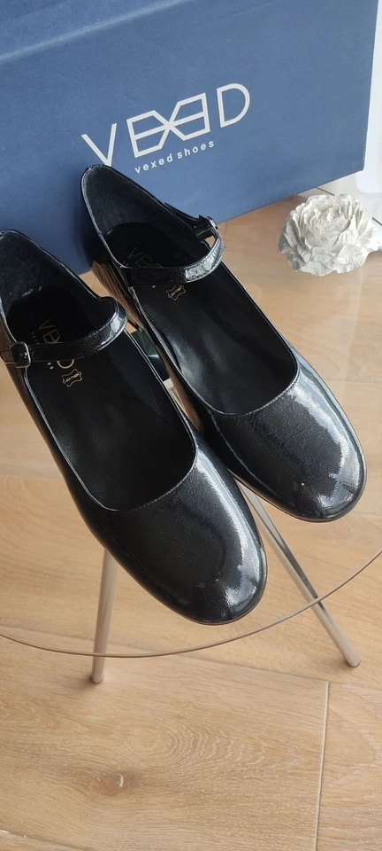 Vexed Shoes Black Patent Leather Mary Jane Heels Classic Design Size EU40 - Imagen 2 de 4