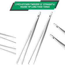 2 Pcs Kitchen Tweezer 12 Straight Round Tip Set Long Food Tongs Chef DIY Tool