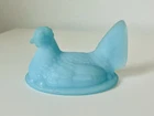 Fenton Blue Satin Glass Hen On Nest Vintage TOP ONLY