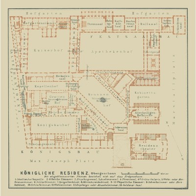 Historic Map - Munich Residenz Germany - Baedeker 1914 - Vintage Wall Art
