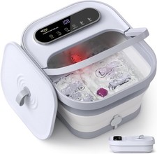 ALLJOY Foot Spa Massager Heated Collapsible Bubbles Pumice Shiatsu 6 Rollers