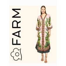Farm Rio NEW Amazonia Forrest Pink Maxi Dress, Wood Buttons, Med