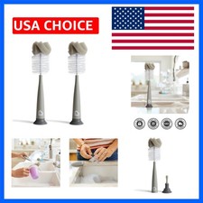 BPA-Free Baby Bottle Brush  Nipple Cleaning Set - 2 Modern Grey Brushes