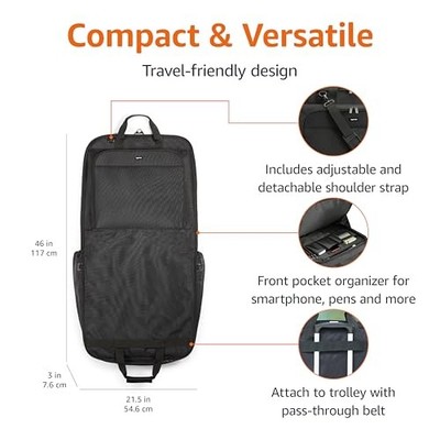 AMAZON BASICS PREMIUM GARMENT TRAVEL SUIT BAG SHOULDER STRAP TRIFOLD - BLACK