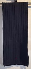 Polo Ralph Lauren Lambs Wool Blend Navy Blue Knit Scarf Red Pony 56x12"