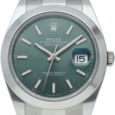ROLEX Datejust 41 Herrenuhr Oyster Mintgrün 126300 Edelstahl Herren W...