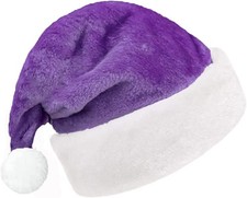 Christmas Purple Santa Hats Plush Christmas Hat for Adults Unisex Velvet Xmas