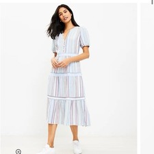 Loft Striped Tiered Midi Dress