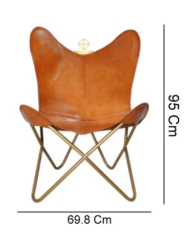 Vintage Marrón Cuero Auténtico Mariposa Silla Salón Habitación Dorado Metal Base - Imagen 6 de 9