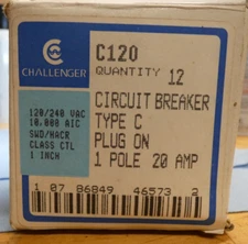NEW Challenger C120 1 Pole 20Amp Circuit Breaker - QTY 9