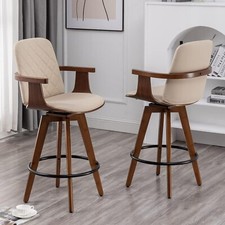 Set of 2 Bar Stools High Bar Stools Swivel Bar Stools with Wooden Arms and Legs.