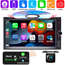 7'' Double Din Car CD DVD Player Wireless Carplay Android Auto BT 5.0 SWC+CAMERA